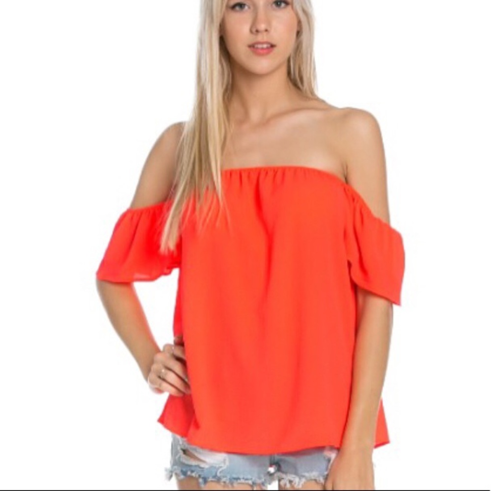 Neon Coral Off Shoulder Top